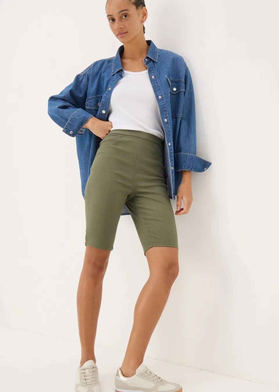 Shorts>Papaya Khaki Rosie Knee Length Denim Shorts