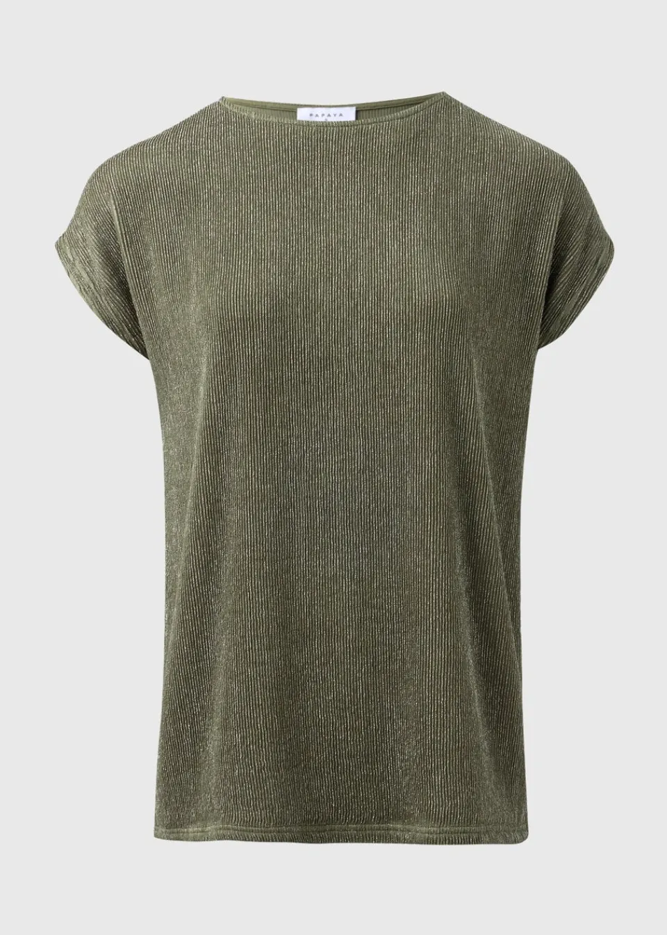 T-Shirts>Papaya Khaki Sparkle Yarn Top