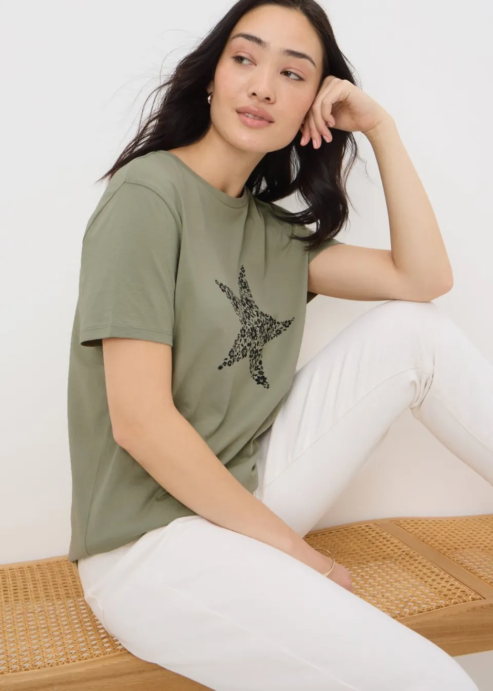 T-Shirts>Papaya Khaki Star Print T-Shirt