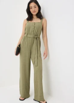 Jumpsuits & Playsuits>Papaya Stripe Button Front Jumpsuit Khaki