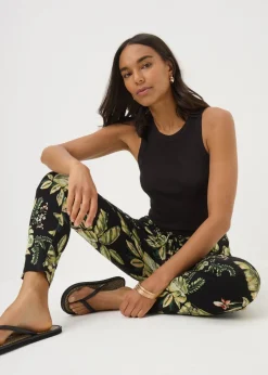 Trousers>Papaya Khaki Tropical Leaf Harem Trousers