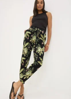 Trousers>Papaya Khaki Tropical Leaf Harem Trousers