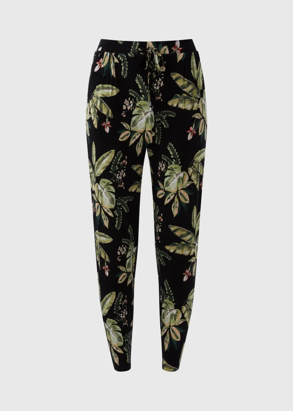 Trousers>Papaya Khaki Tropical Leaf Harem Trousers