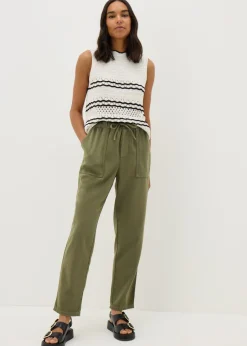 Trousers>Papaya Khaki Utility Tapered Trousers