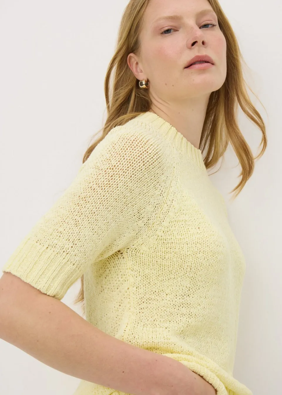 Tops>Papaya Lemon Knitted Short Sleeve T-Shirt