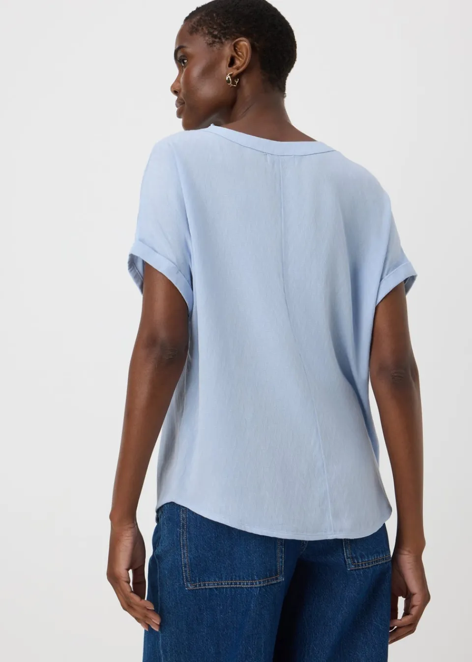 Tops>Papaya Light Blue Pocket Box Top