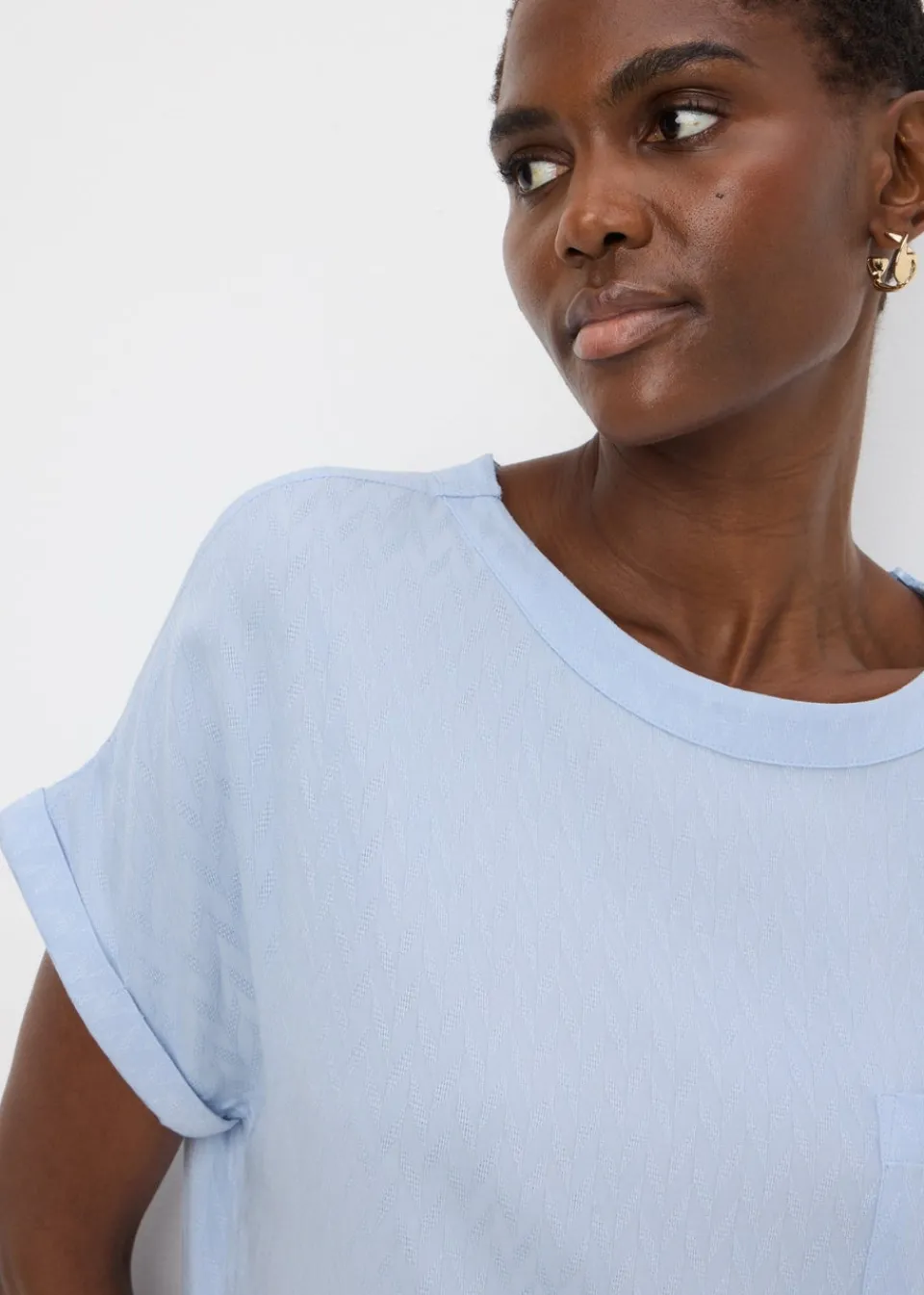 Tops>Papaya Light Blue Pocket Box Top