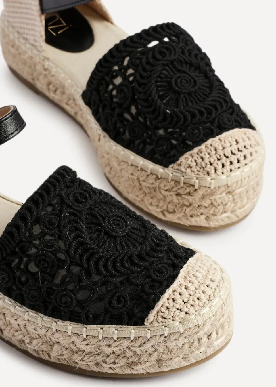 Footwear>Linzi Adelina Black Woven Two Part Espadrille Sandal