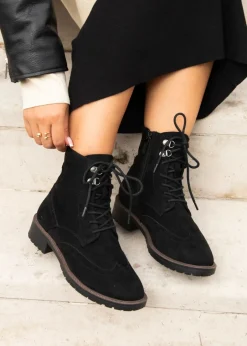 Footwear>Linzi Ashleigh Black Faux Suede Lace Up Military Boot