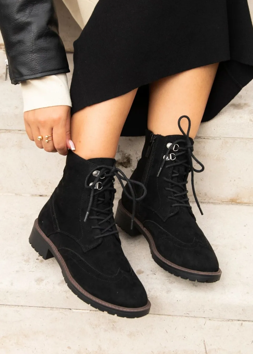 Footwear>Linzi Ashleigh Black Faux Suede Lace Up Military Boot