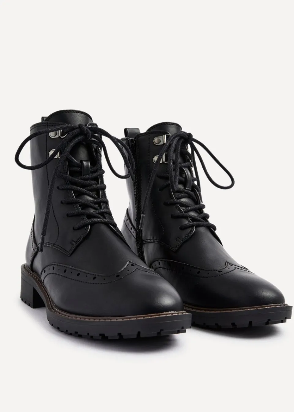 Footwear>Linzi Ashleigh Black Faux Leather Lace Up Military Boot