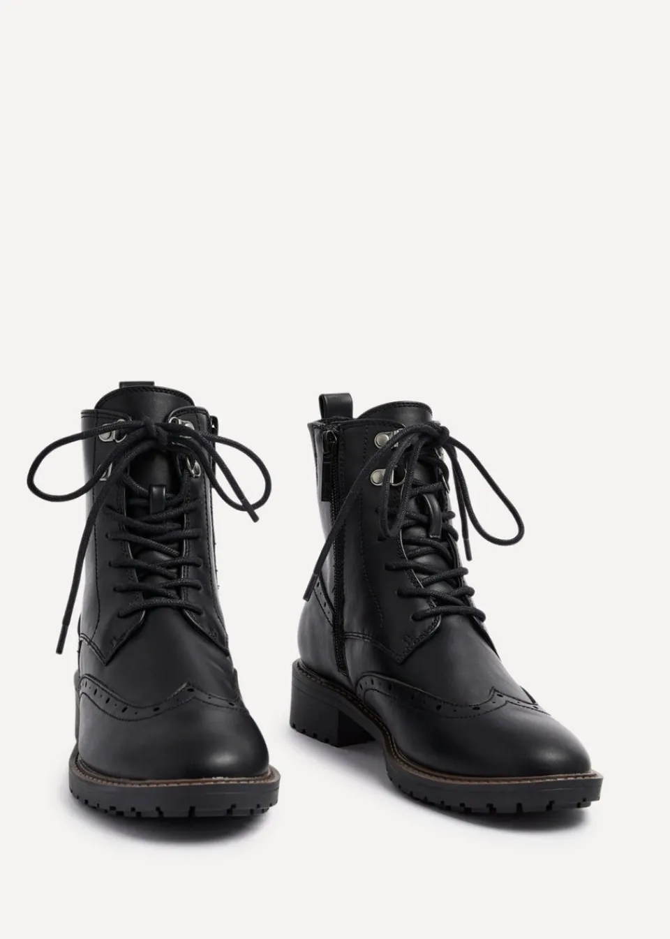 Footwear>Linzi Ashleigh Black Faux Leather Lace Up Military Boot