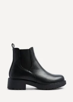 Footwear>Linzi Aspen Black Faux Leather Classic Chelsea Boot