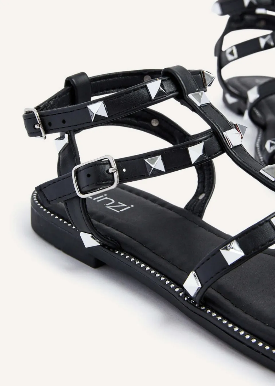 Footwear>Linzi Billie Black Studded Gladiator Sandal