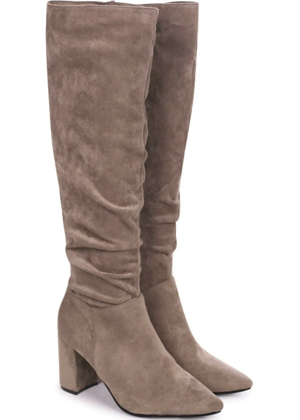 Footwear>Linzi Bonnie Mocha Suede Block Heel Knee High Ruched Boot