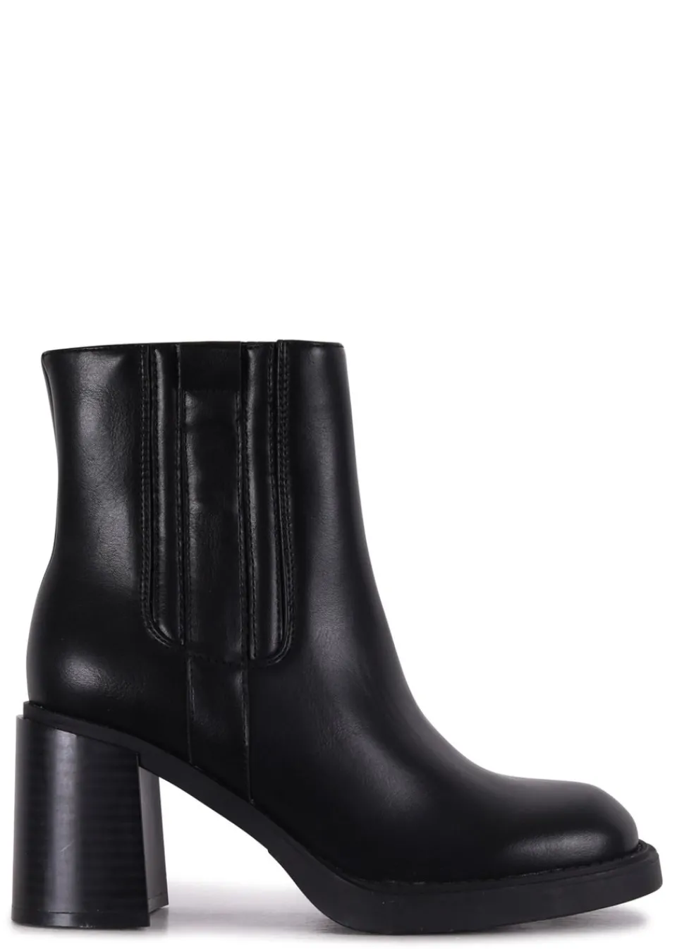 Footwear>Linzi Cheska Black Faux Leather Block Heeled Ankle Boot
