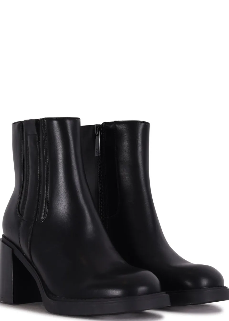 Footwear>Linzi Cheska Black Faux Leather Block Heeled Ankle Boot