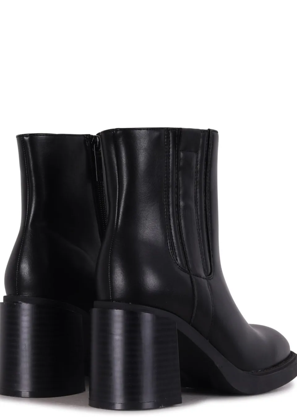 Footwear>Linzi Cheska Black Faux Leather Block Heeled Ankle Boot