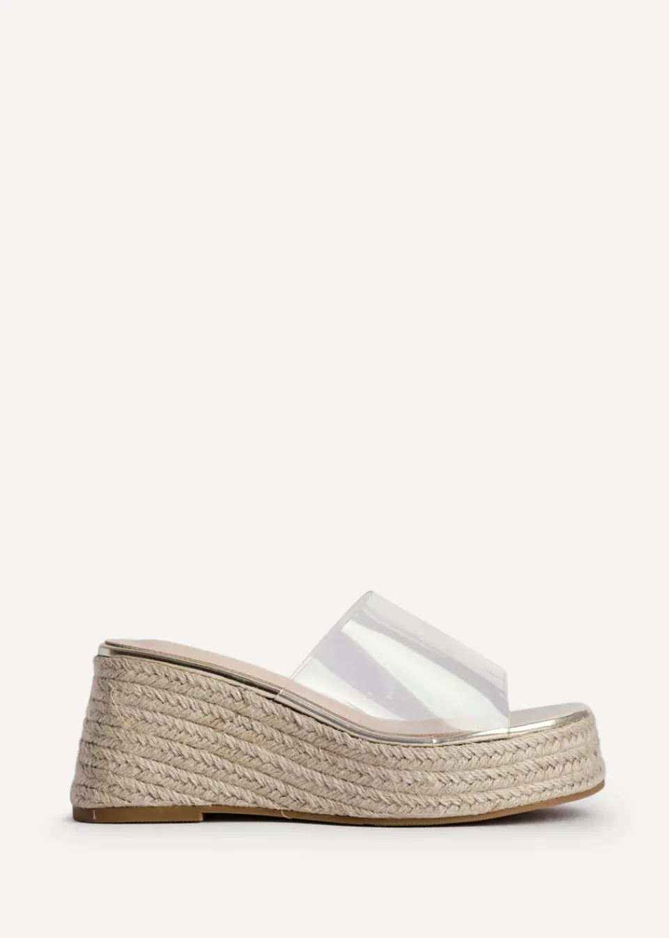 Footwear>Linzi Clear Espresso Perspex Espadrille Inspired Mule Wedges