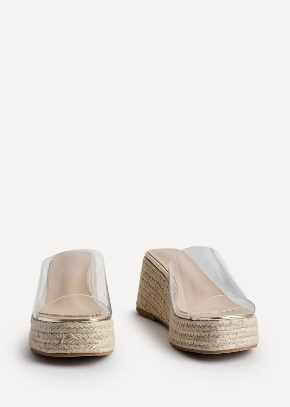 Footwear>Linzi Clear Espresso Perspex Espadrille Inspired Mule Wedges