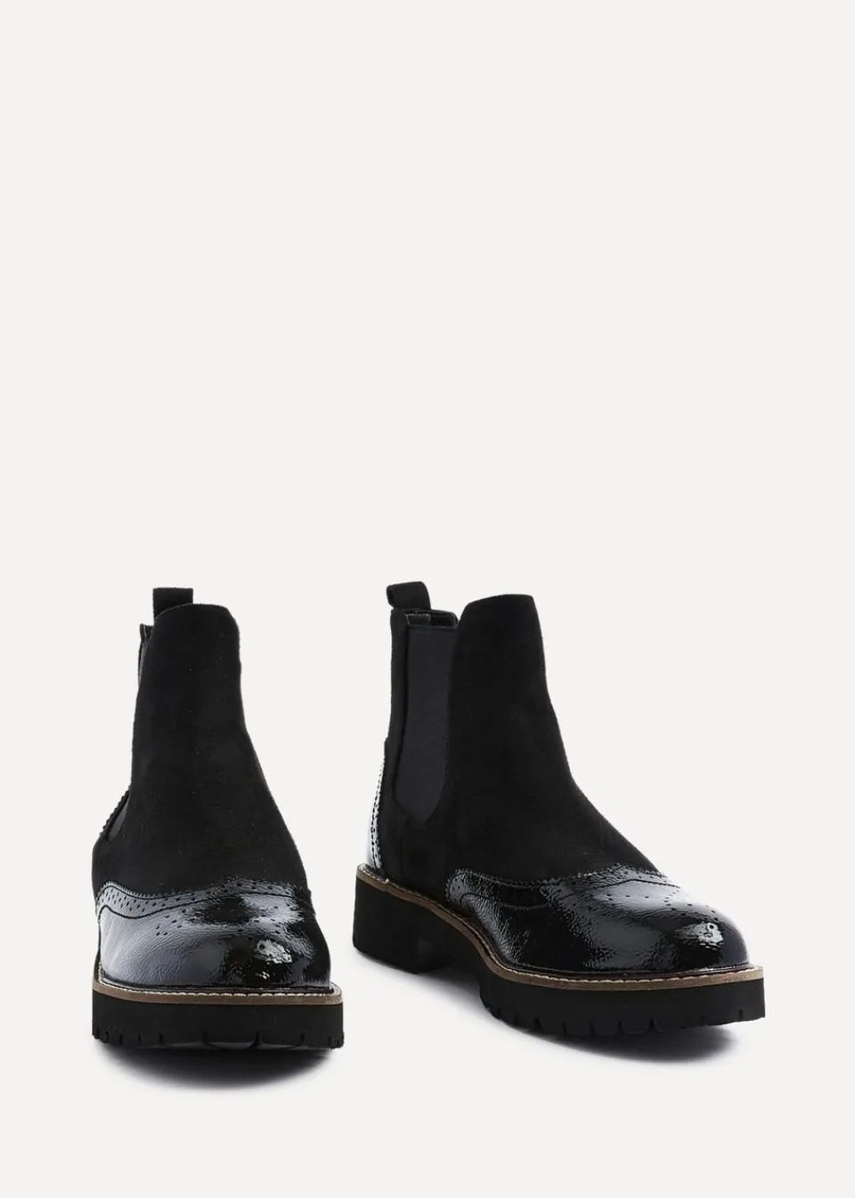 Footwear>Linzi Cleo Black Patent & Suede Brogue Style Chelsea Boot