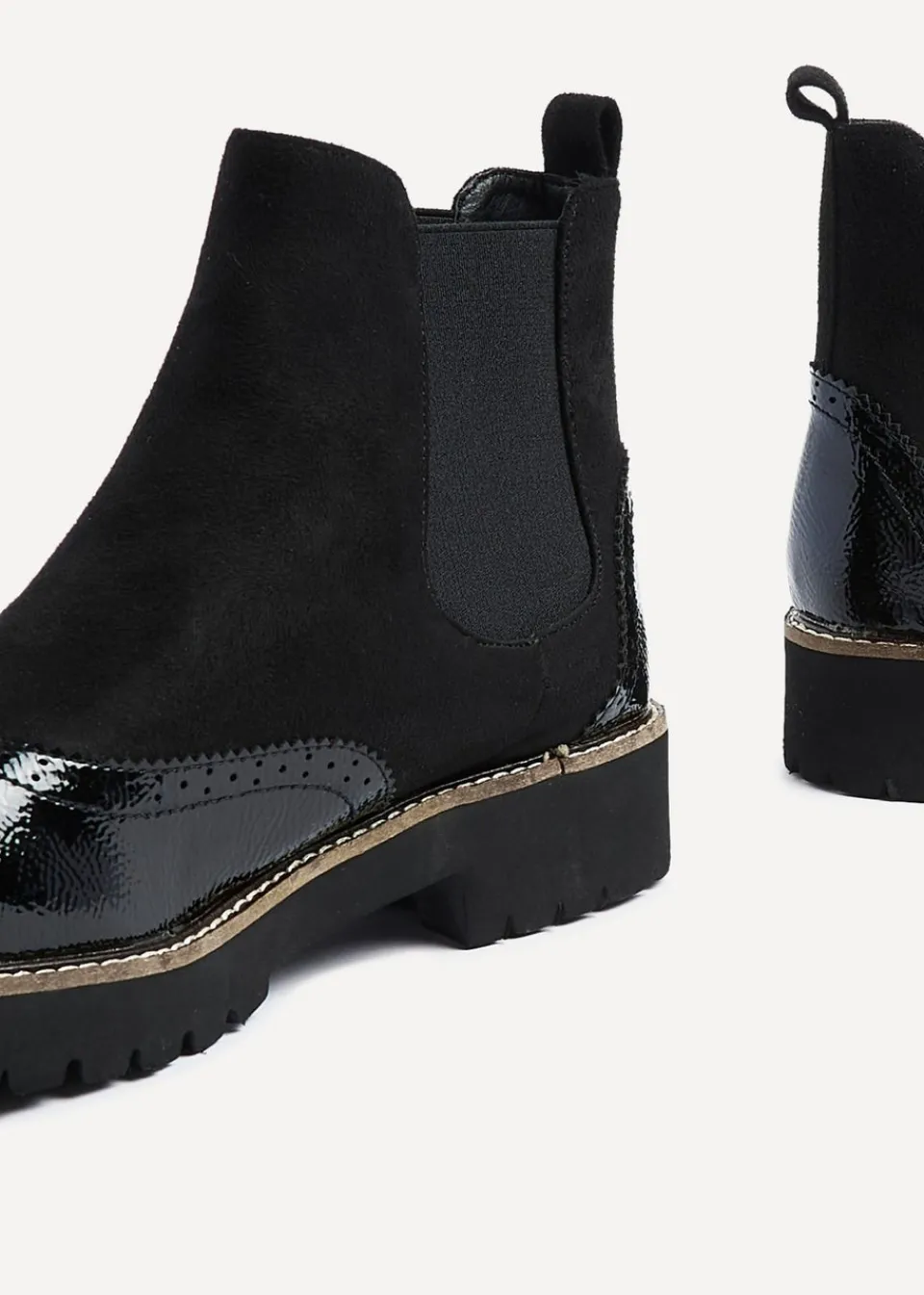 Footwear>Linzi Cleo Black Patent & Suede Brogue Style Chelsea Boot