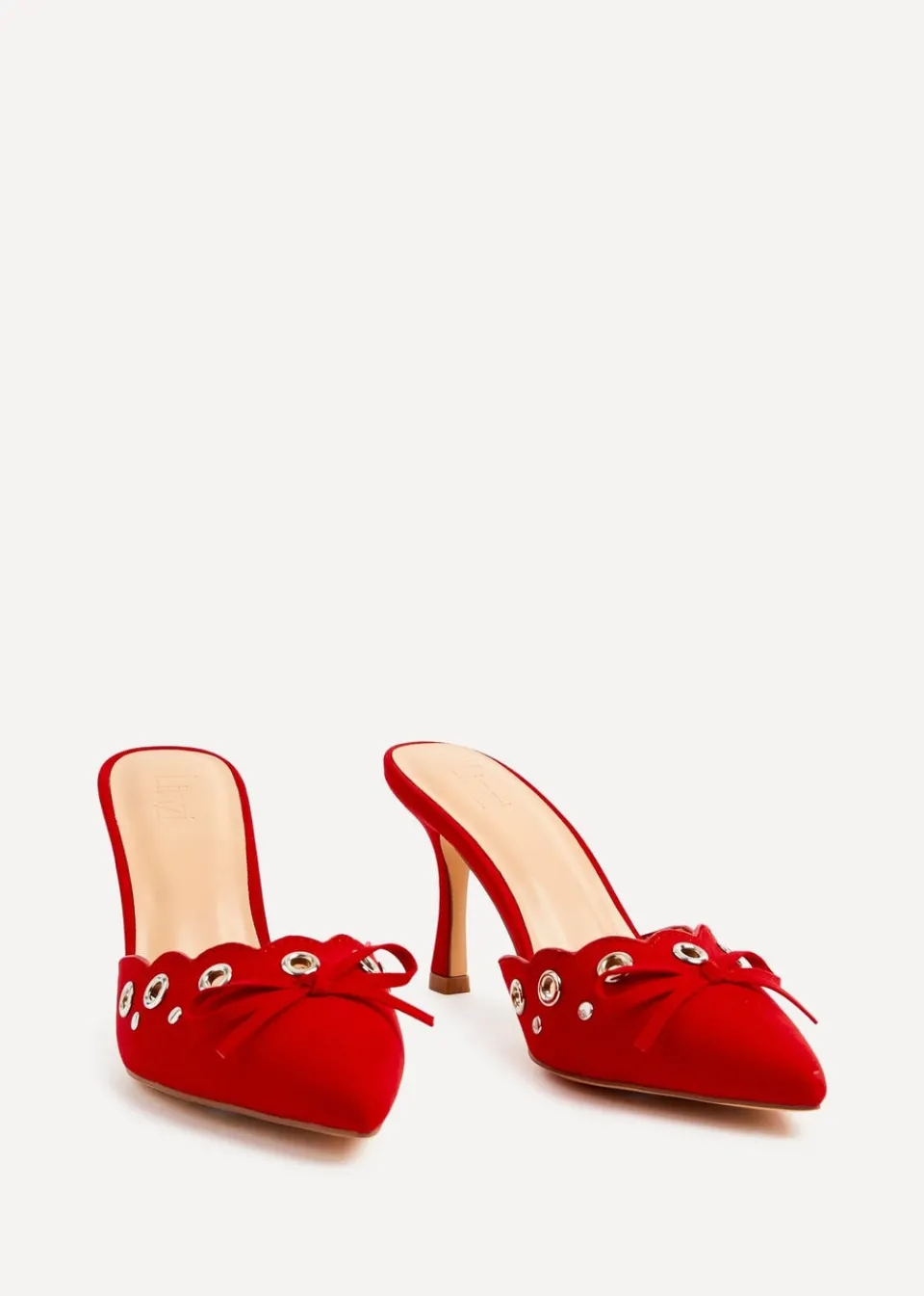 Footwear>Linzi Clover Red Faux Suede Pointed Mule