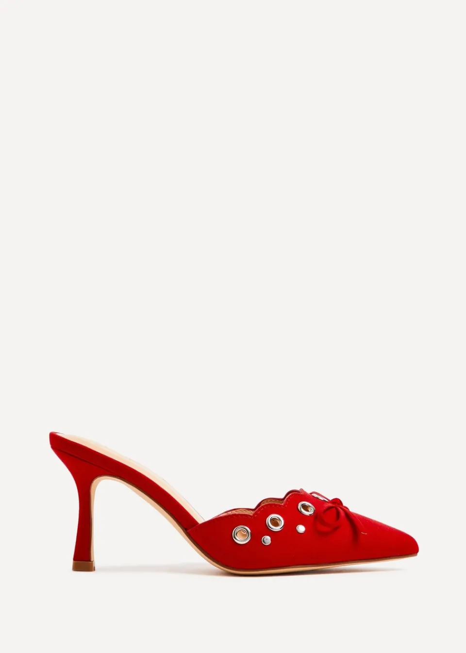 Footwear>Linzi Clover Red Faux Suede Pointed Mule