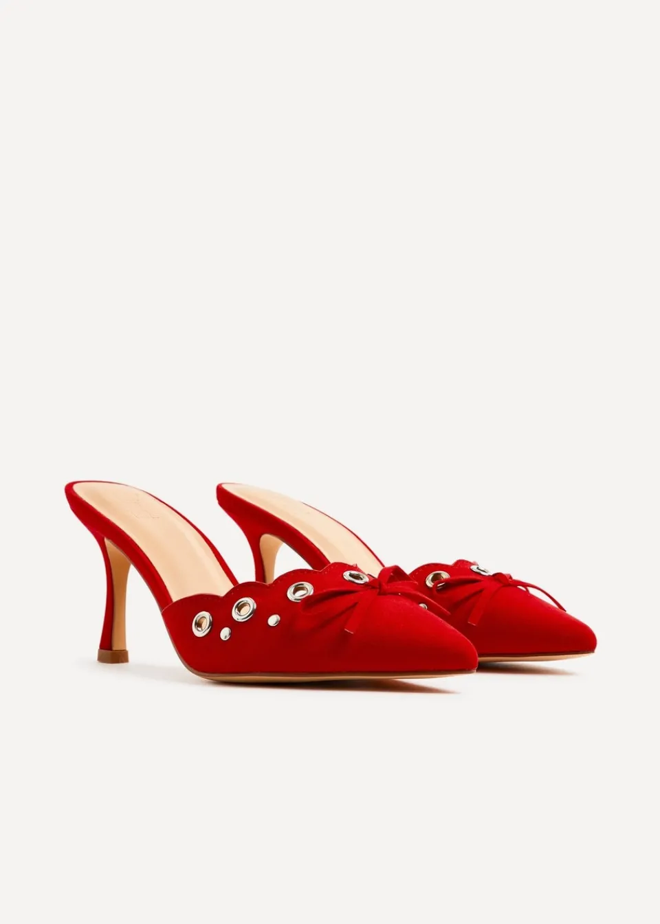 Footwear>Linzi Clover Red Faux Suede Pointed Mule