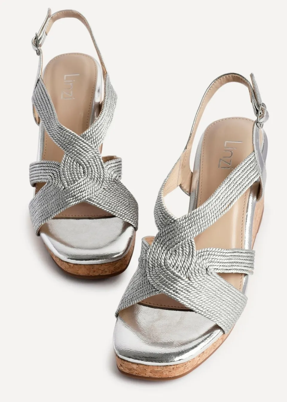 Footwear>Linzi Destined Silver Woven Design Cork Wedges