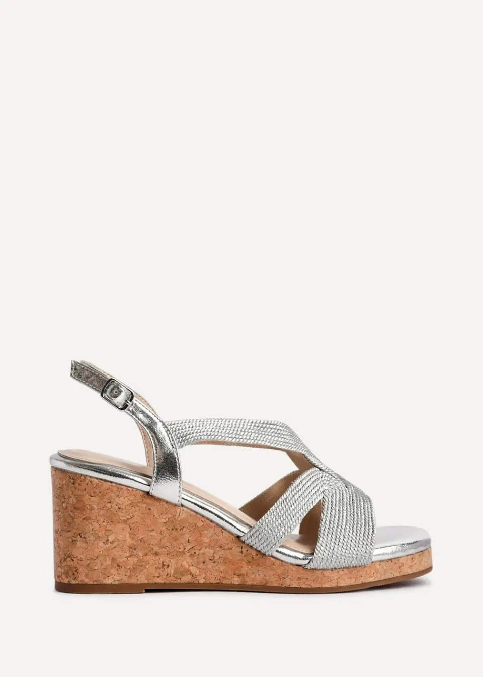 Footwear>Linzi Destined Silver Woven Design Cork Wedges