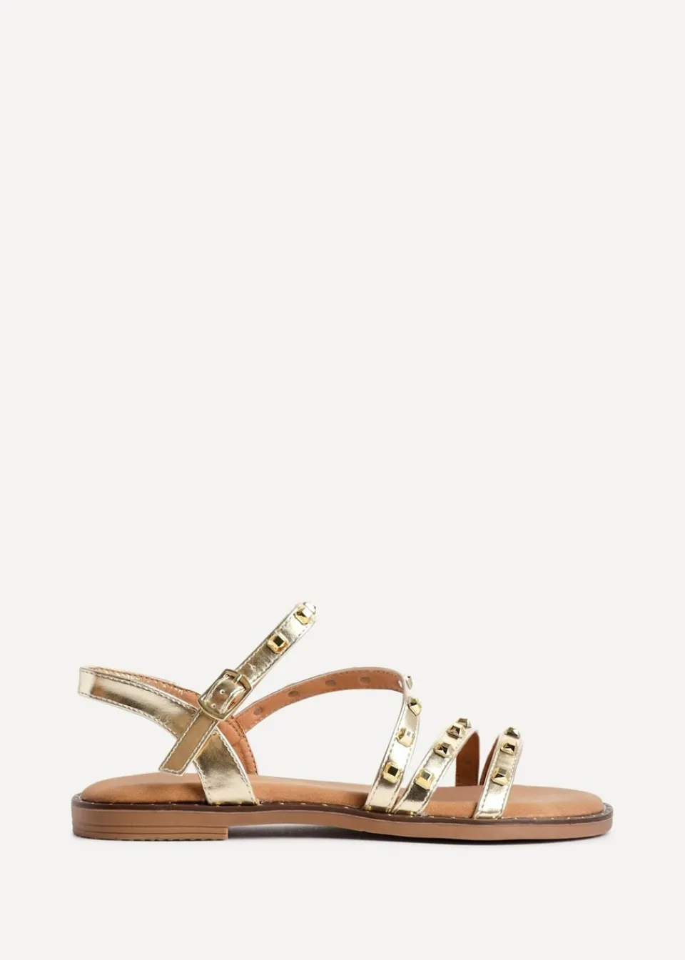 Footwear>Linzi Destino Gold Faux Leather Studded Gladiator Style Flat Sandal
