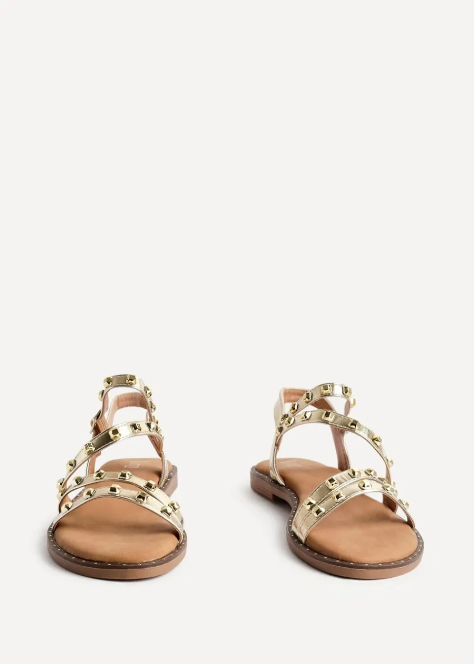 Footwear>Linzi Destino Gold Faux Leather Studded Gladiator Style Flat Sandal