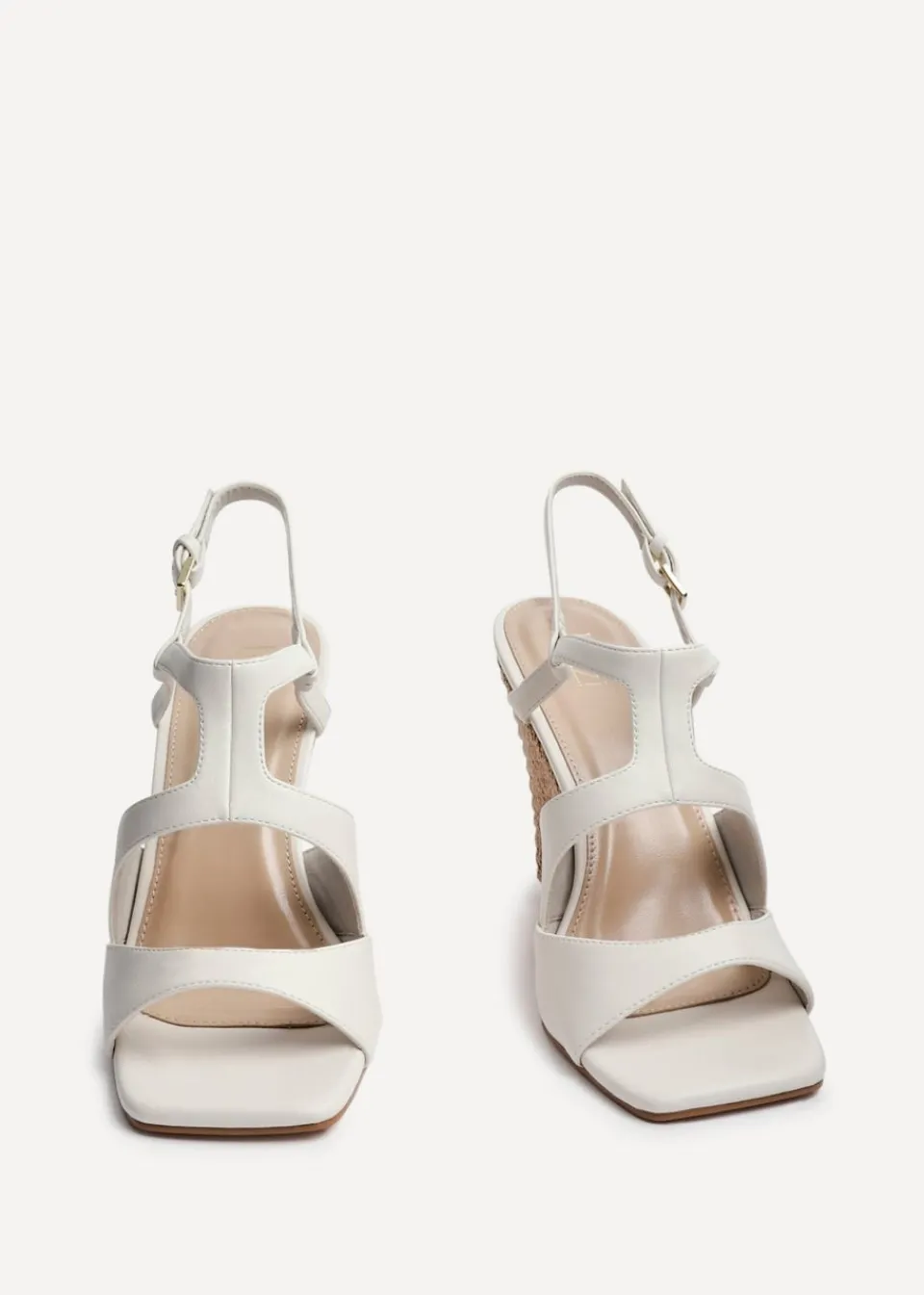 Footwear>Linzi Dolce Ivory Faux Leather Link Design Raffia Platform Wedge