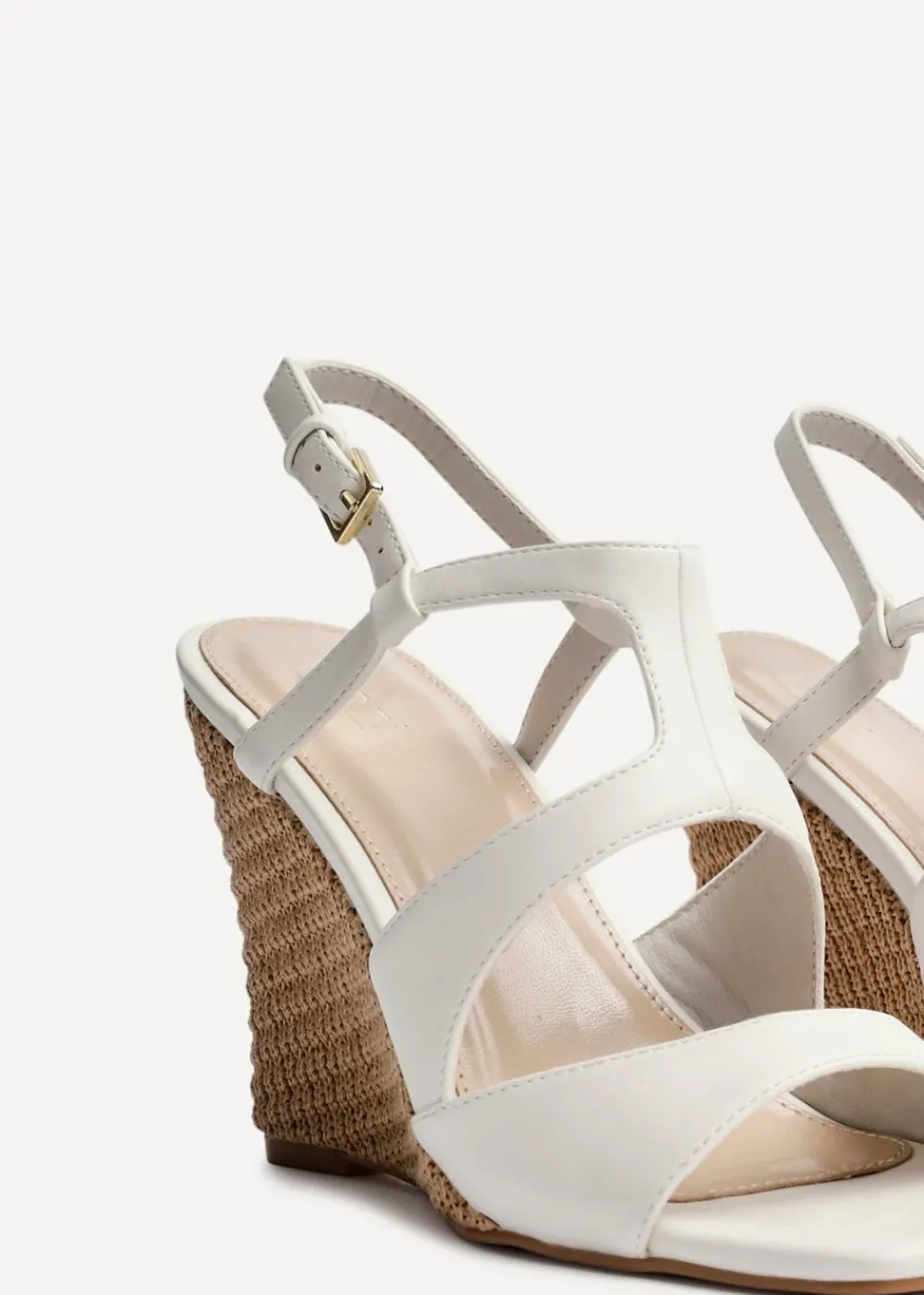 Footwear>Linzi Dolce Ivory Faux Leather Link Design Raffia Platform Wedge
