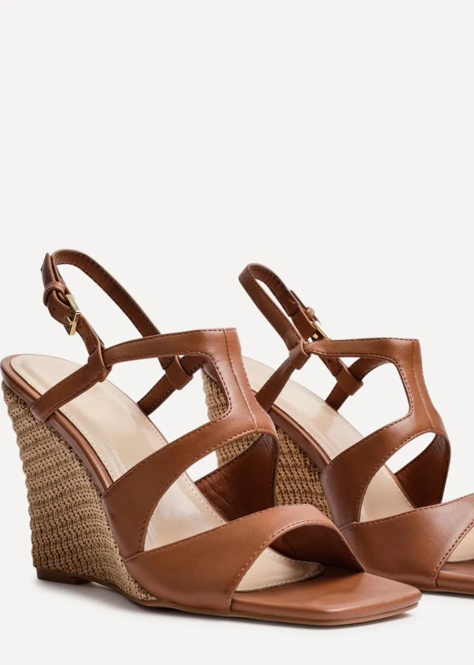 Footwear>Linzi Dolce Tan Faux Leather Raffia Platform Wedge