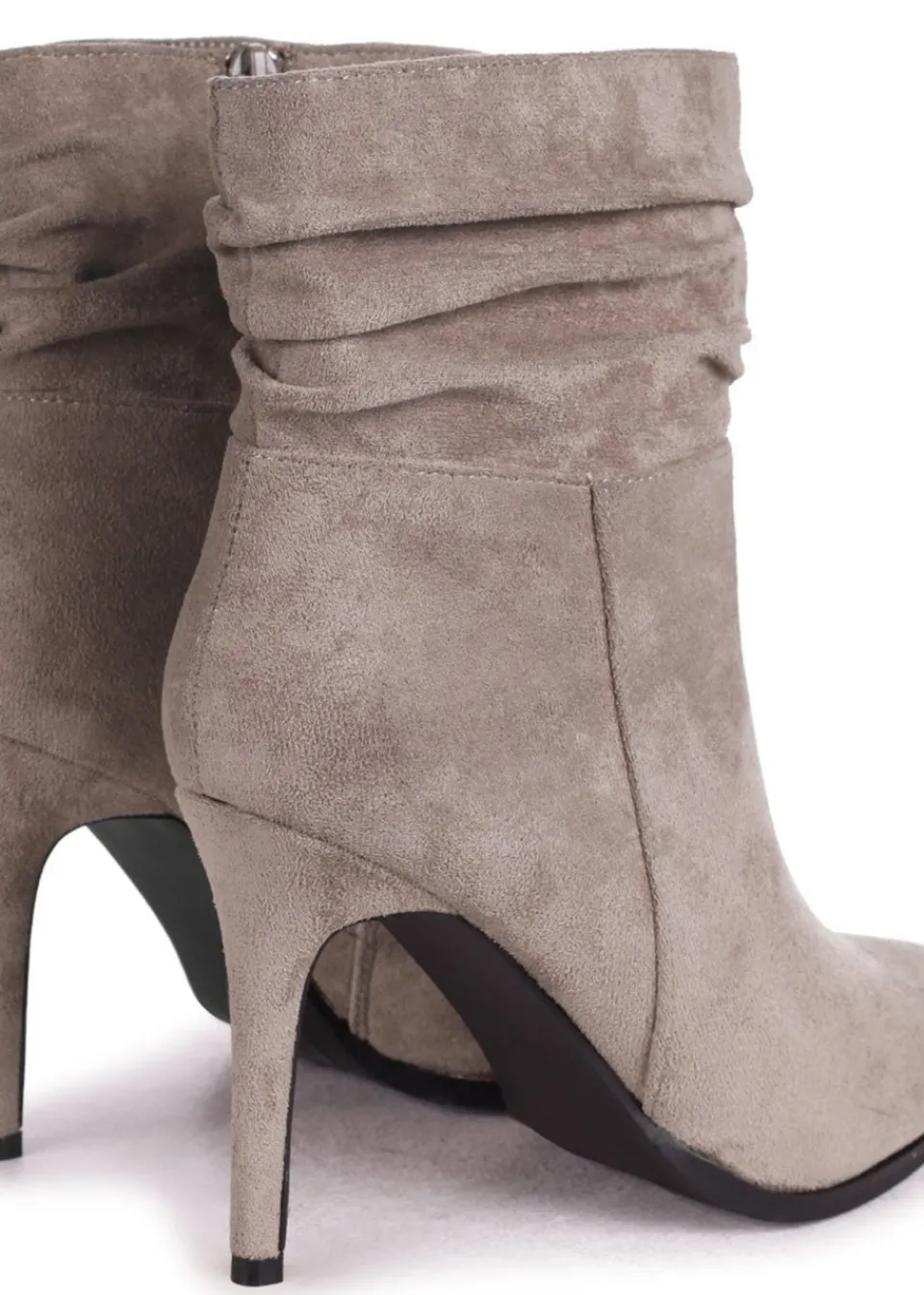Footwear>Linzi Eclipse Mocha Suede Ruched Pointed Stiletto Boot Heel