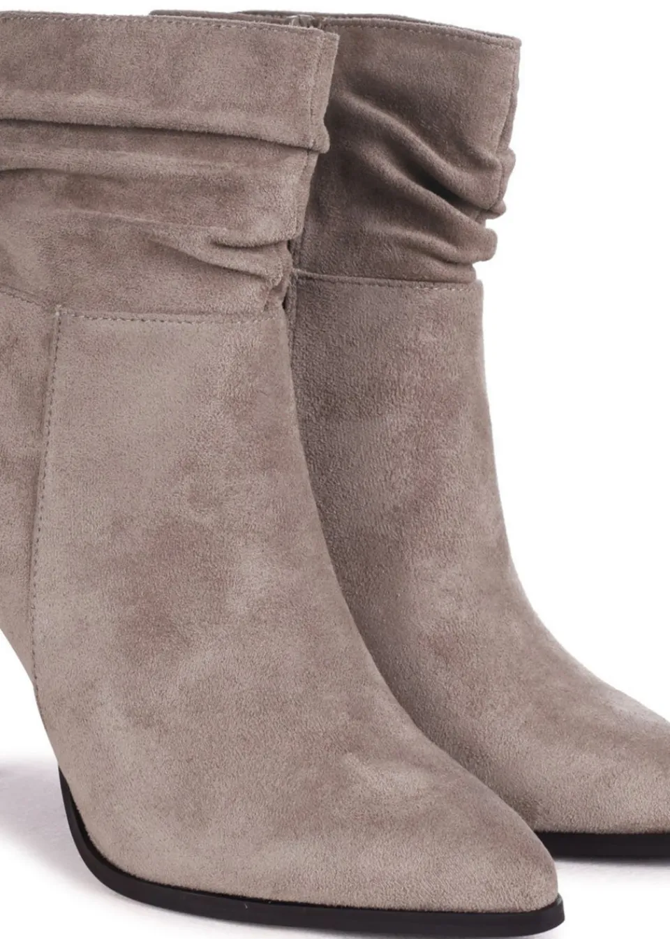 Footwear>Linzi Eclipse Mocha Suede Ruched Pointed Stiletto Boot Heel