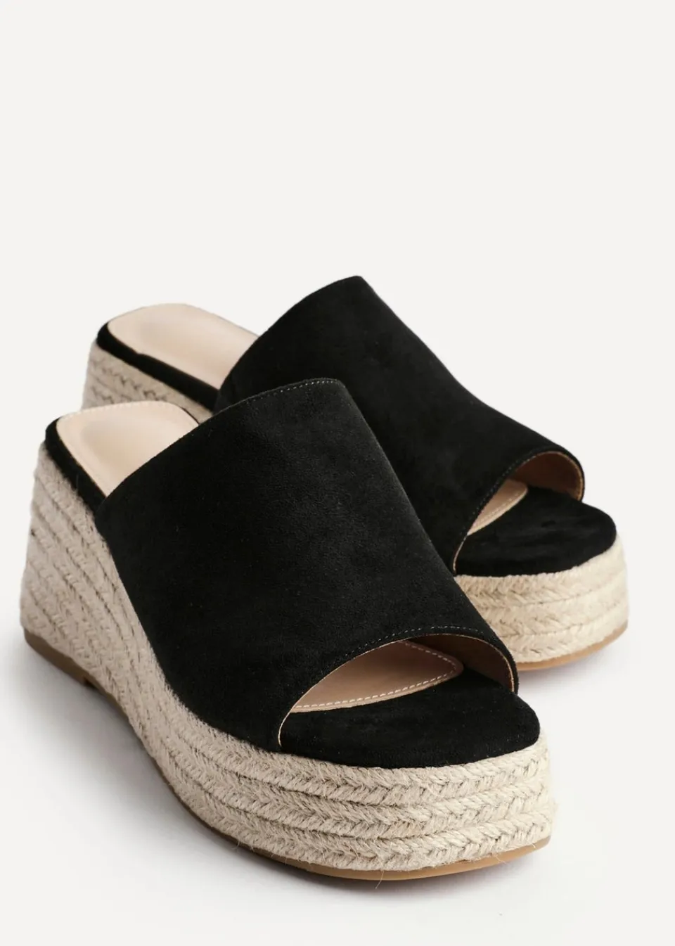 Footwear>Linzi Espresso Black Faux Suede Espadrille Inspired Mule Wedges