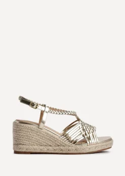 Footwear>Linzi Evolve Faux Leather Woven Espadrille Wedge Gold