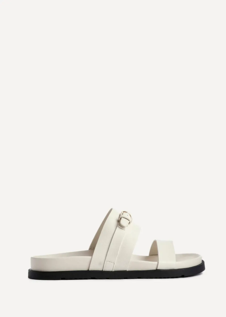 Footwear>Linzi Ezra Ivory Faux Leather Flat Slider Sandals