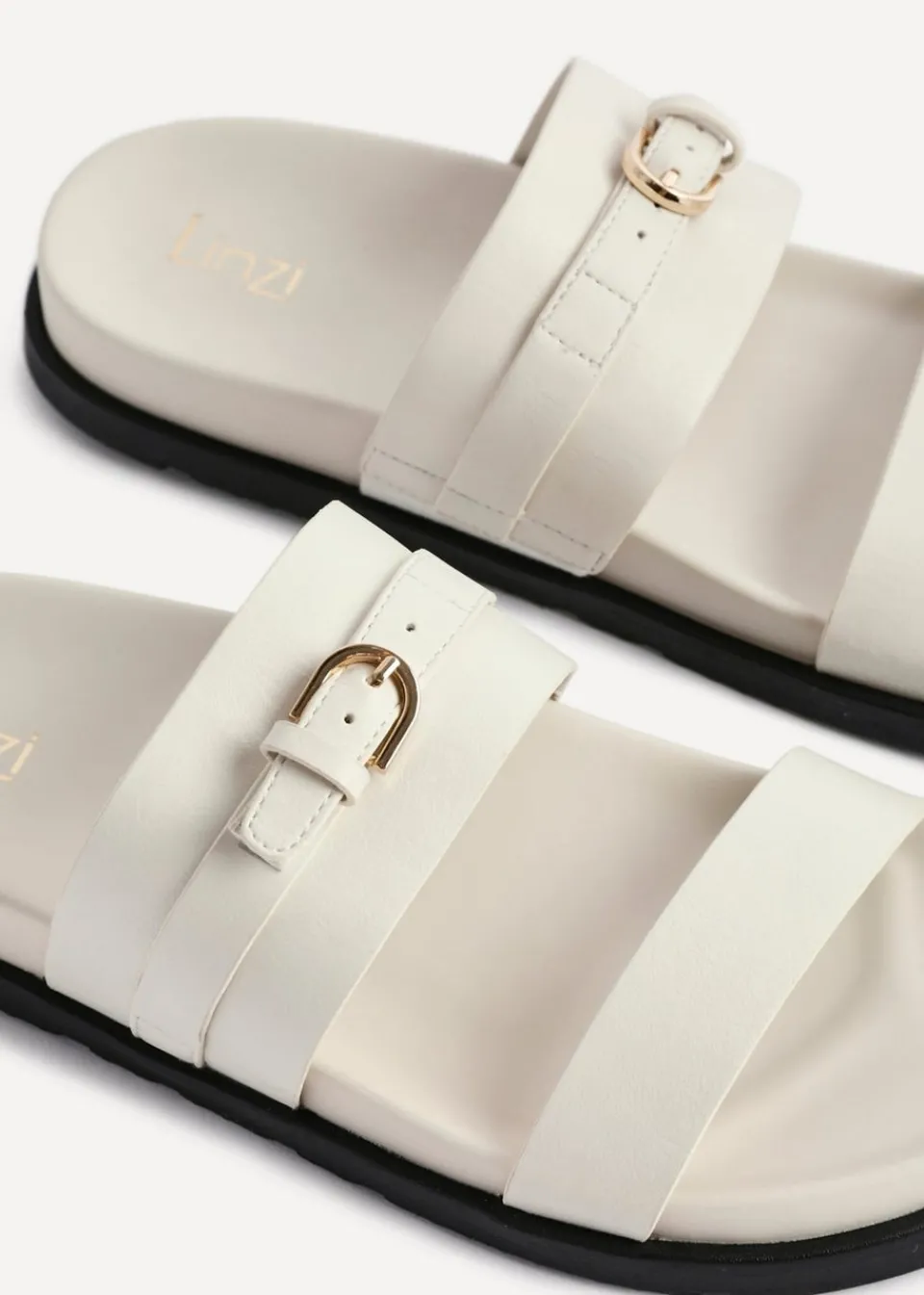 Footwear>Linzi Ezra Ivory Faux Leather Flat Slider Sandals