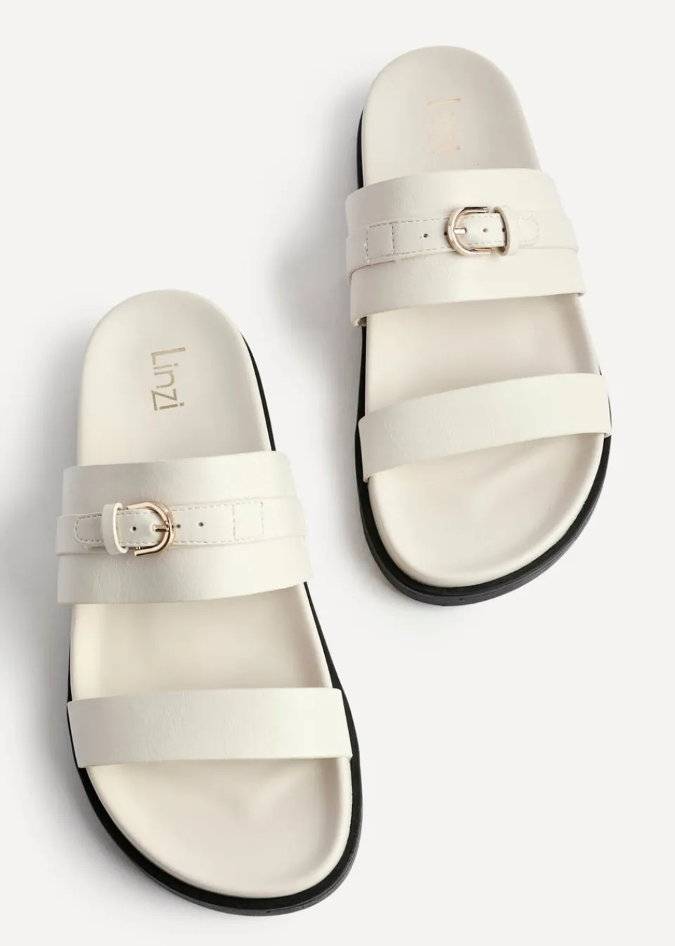 Footwear>Linzi Ezra Ivory Faux Leather Flat Slider Sandals