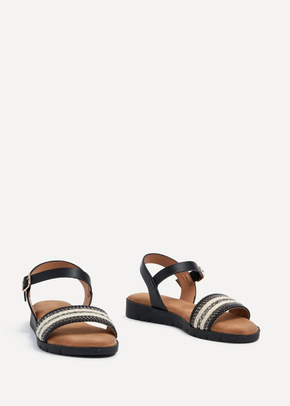 Footwear>Linzi Faye Black Faux Leather Wedged Sandal