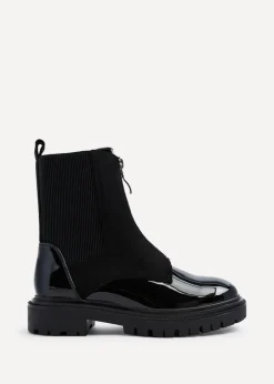 Footwear>Linzi Franca Black Faux Patent & Suede Ankle Boots