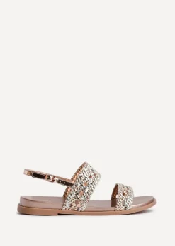 Footwear>Linzi Galia Pink Faux Leather Handwoven Flat Sandals