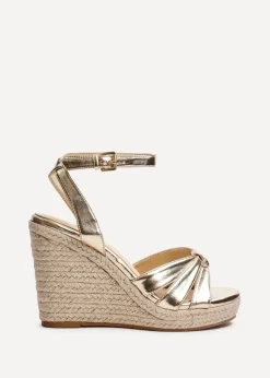 Footwear>Linzi Goddess Gold Faux Leather Espadrille Wedge