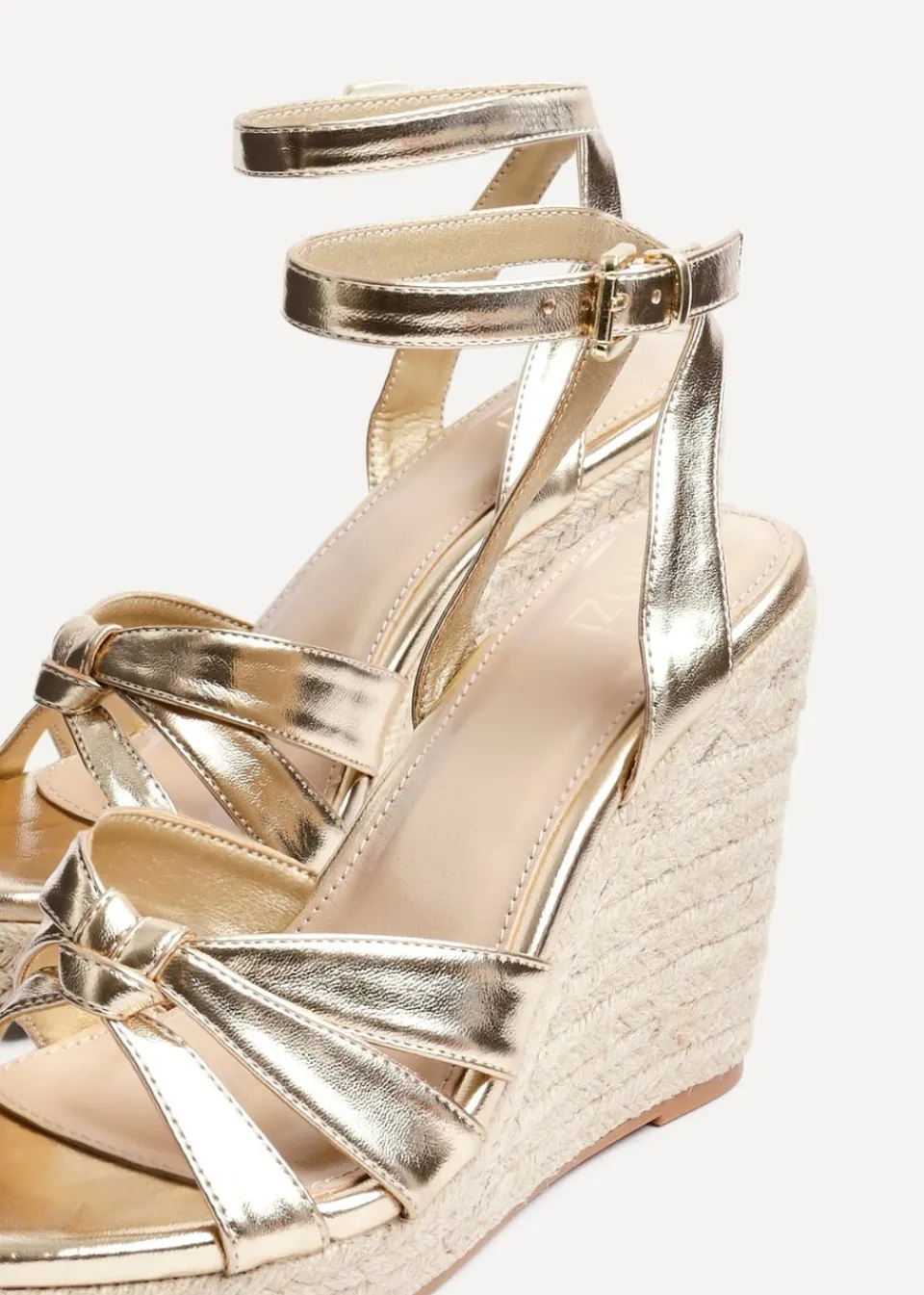 Footwear>Linzi Goddess Gold Faux Leather Espadrille Wedge