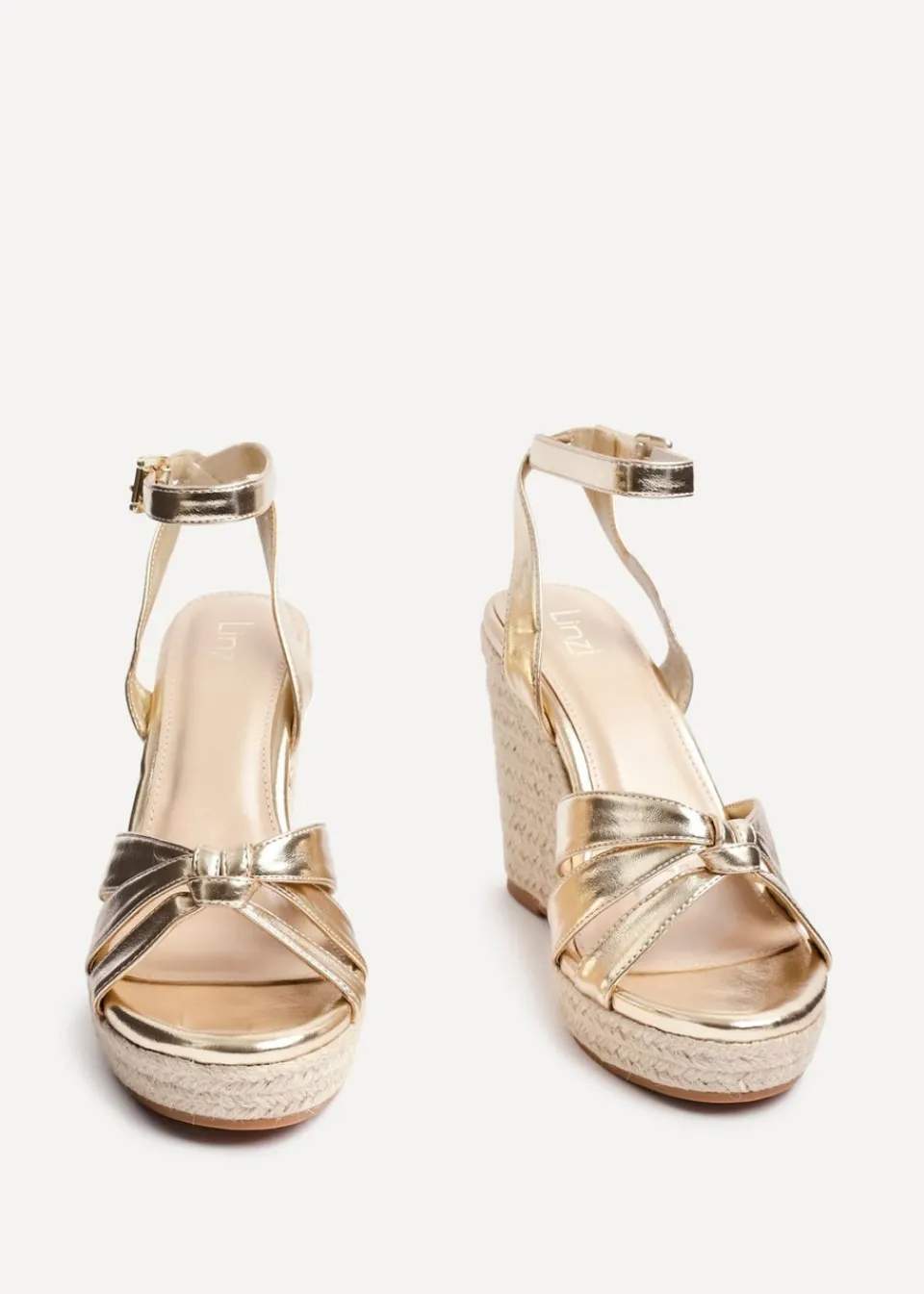 Footwear>Linzi Goddess Gold Faux Leather Espadrille Wedge