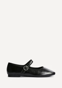 Footwear>Linzi Graceful Black Faux Leather Ballet Pumps